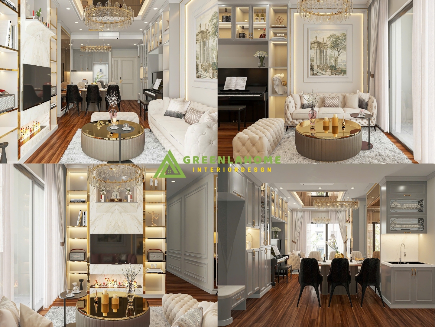 Thiết kế nội thất Tân Cổ Điển cho chung cư 2 phòng ngủ 60m² - 70m²